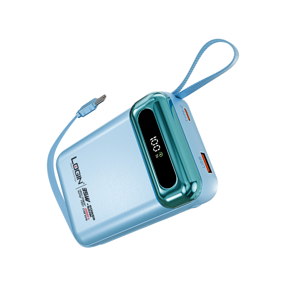 LOGIN L-713 Aera 20,000mAh Power Bank – 35W Super Fast Charging with Built-In PD & Lightning Cables