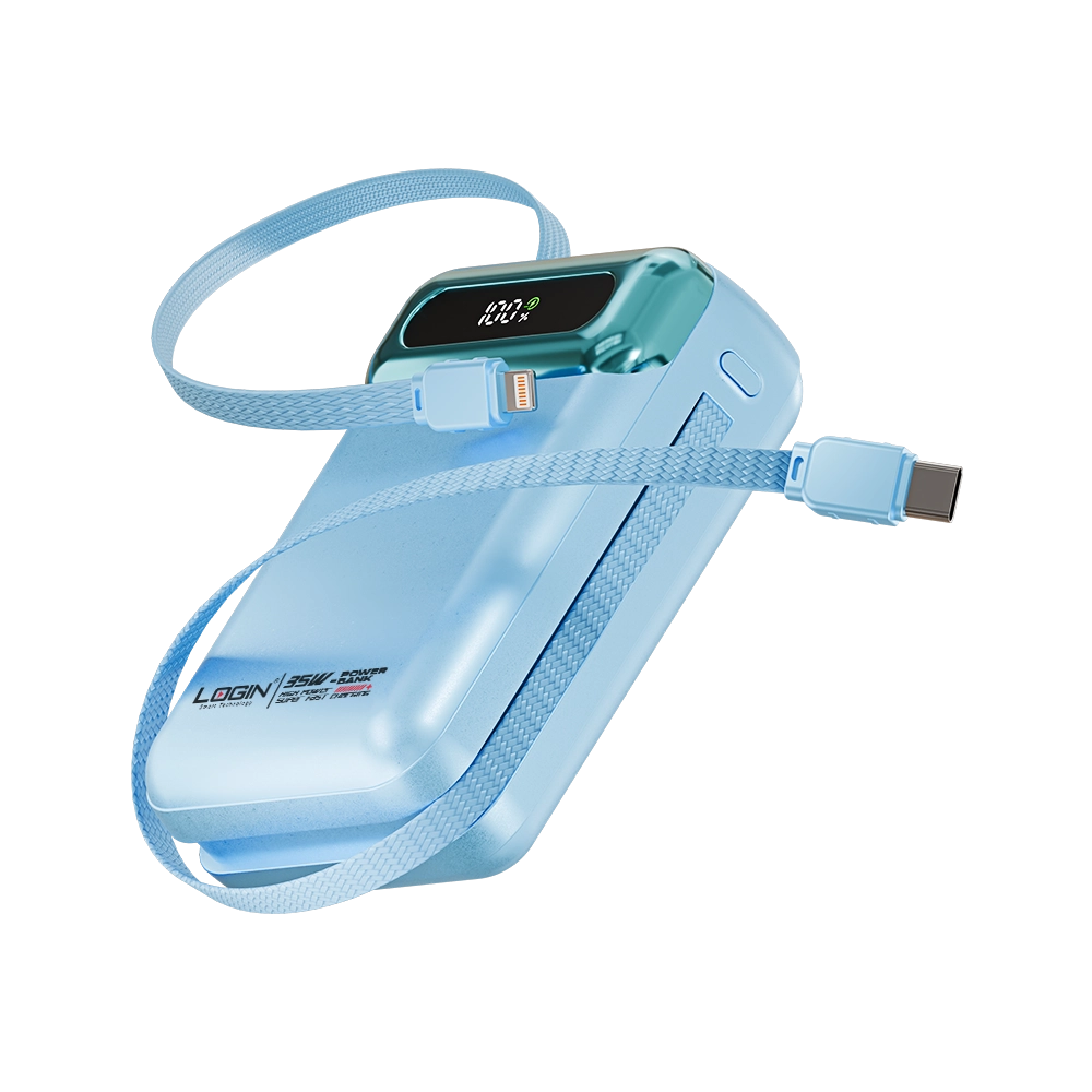 LOGIN L-713 Aera 20,000mAh Power Bank – 35W Super Fast Charging with Built-In PD & Lightning Cables