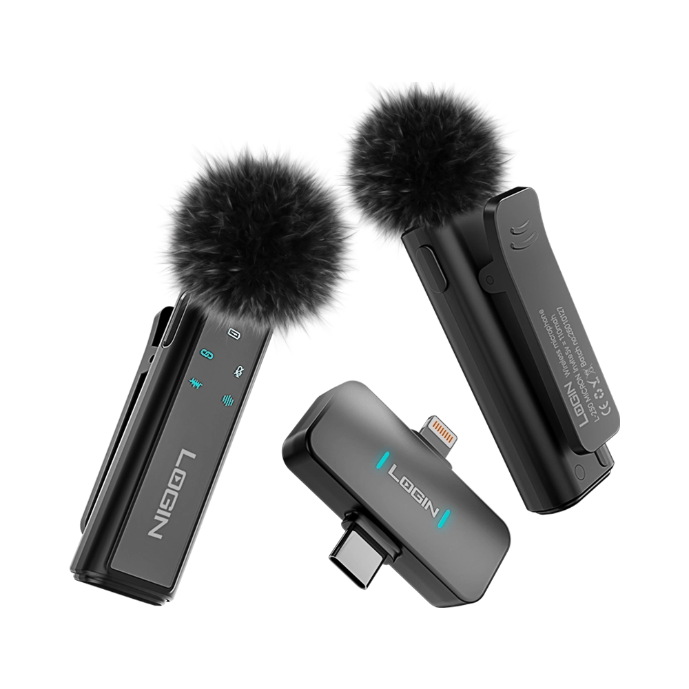 LOGIN L-250 Micron Wireless Vlogging Microphone – AI ANC Noise Cancellation & Dual Microphones