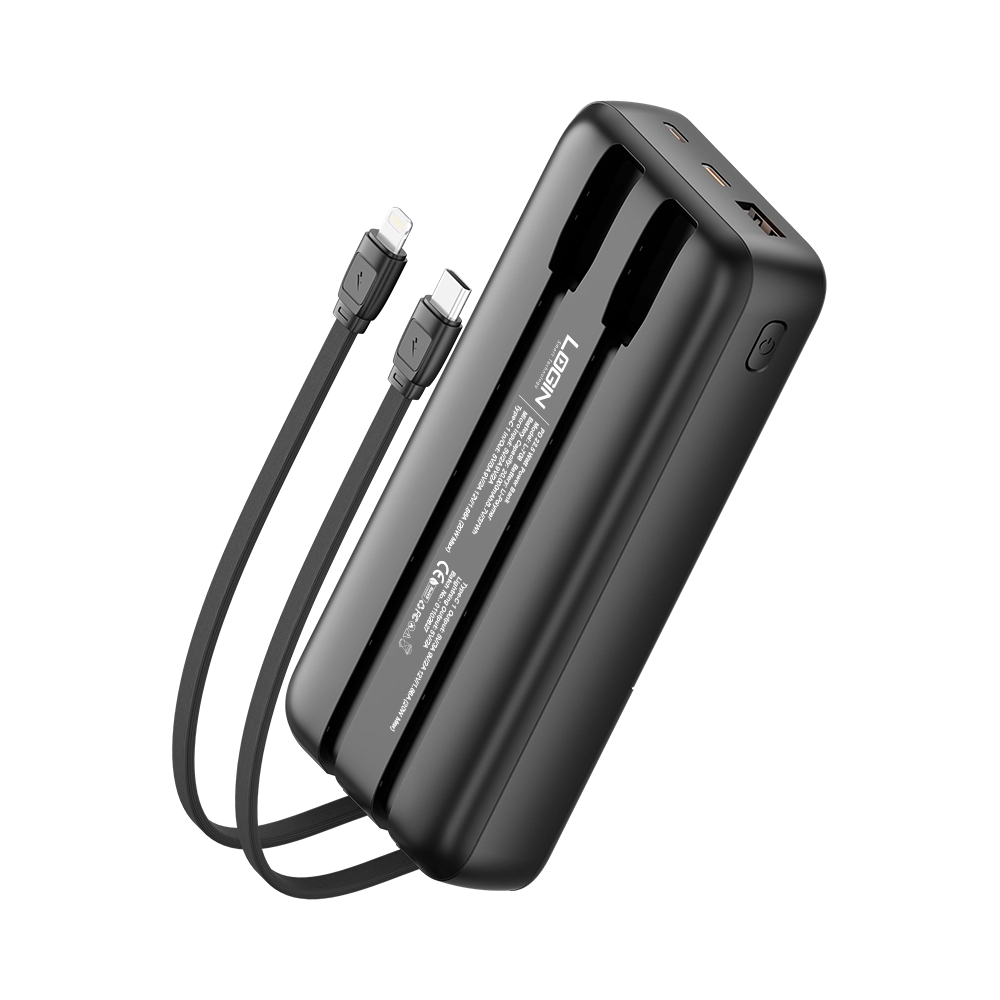 LOGIN Voltra Pro L-708 20,000mAh Power Bank – 22.5W Fast Charging, Built-In PD & Lightning Cables & Digital Display