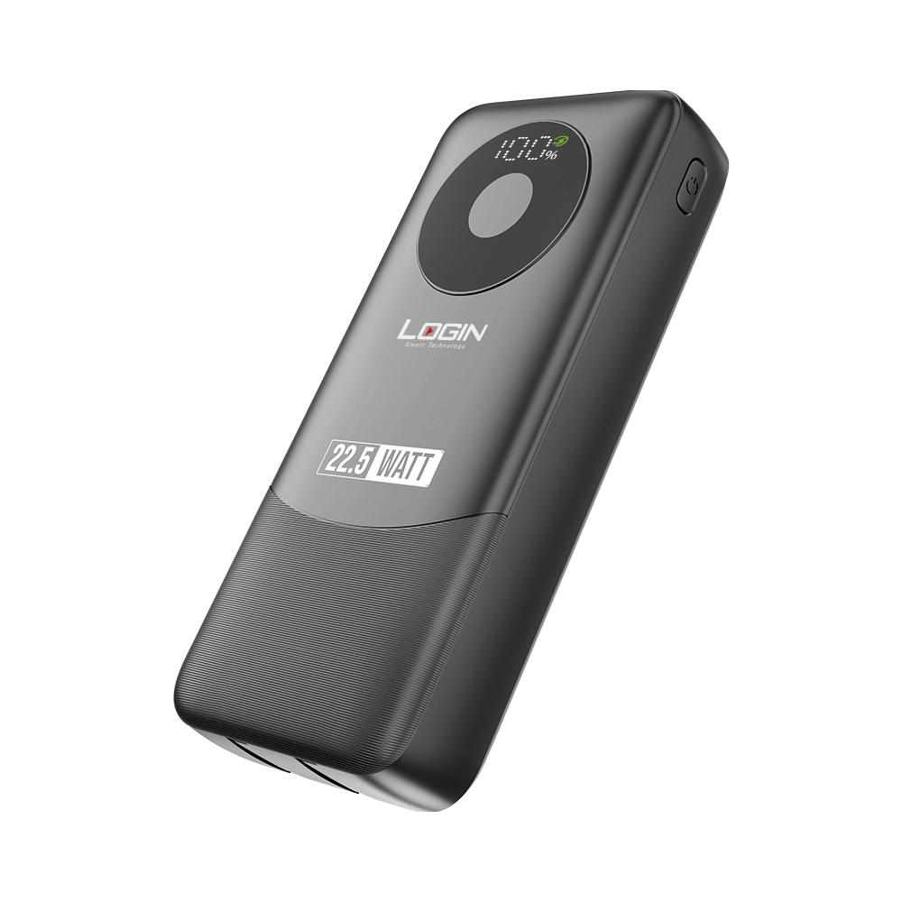 LOGIN Voltra Pro L-708 20,000mAh Power Bank – 22.5W Fast Charging, Built-In PD & Lightning Cables & Digital Display