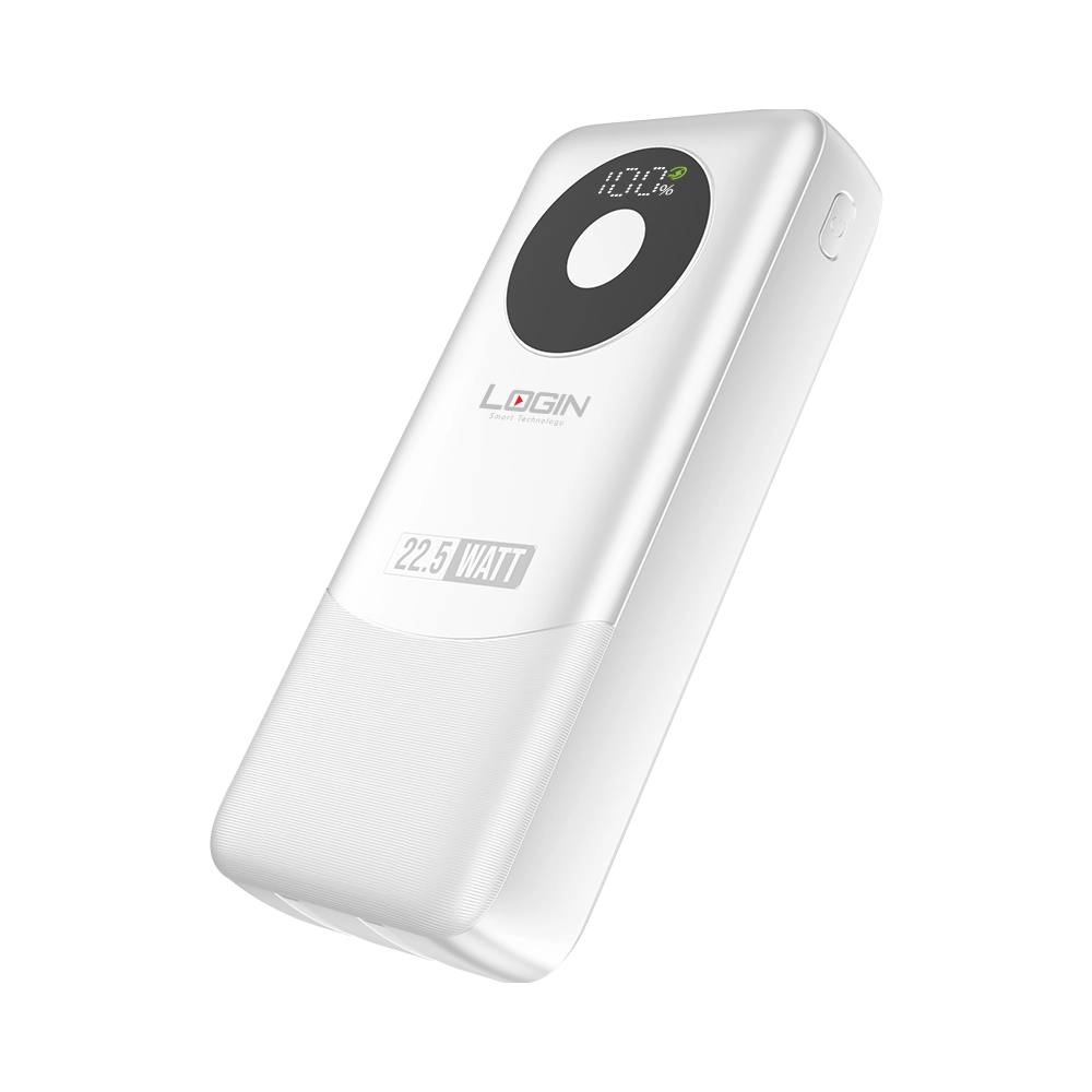 LOGIN Voltra Pro L-708 20,000mAh Power Bank – 22.5W Fast Charging, Built-In PD & Lightning Cables & Digital Display