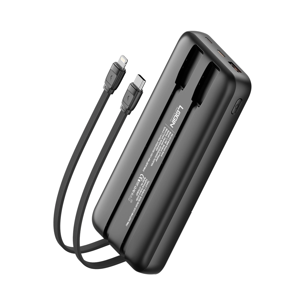 LOGIN Voltra L-709 10,000mAh Power Bank – 22.5W Fast Charging, LED Digital Display & Built-In Cables
