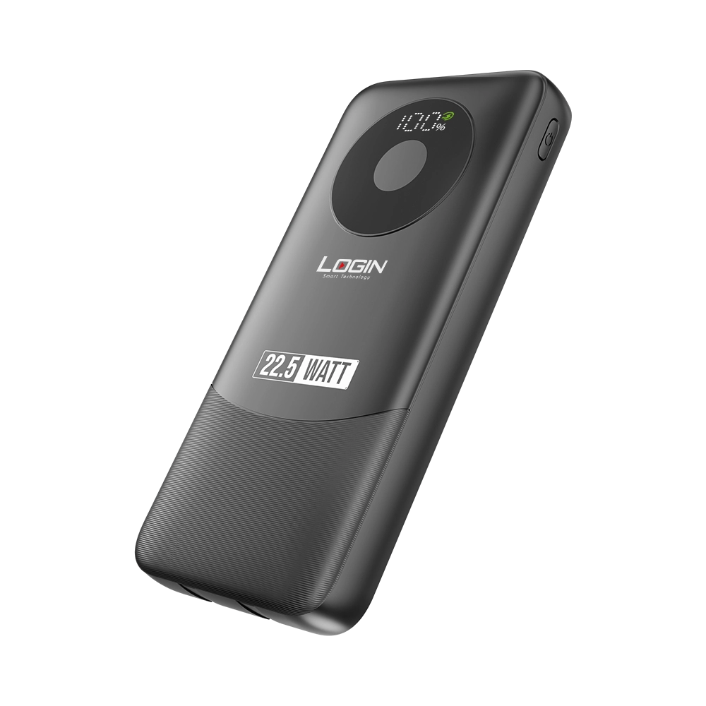 LOGIN Voltra L-709 10,000mAh Power Bank – 22.5W Fast Charging, LED Digital Display & Built-In Cables