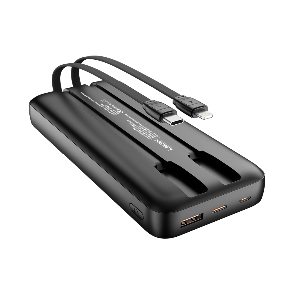 LOGIN Voltra L-709 10,000mAh Power Bank – 22.5W Fast Charging, LED Digital Display & Built-In Cables