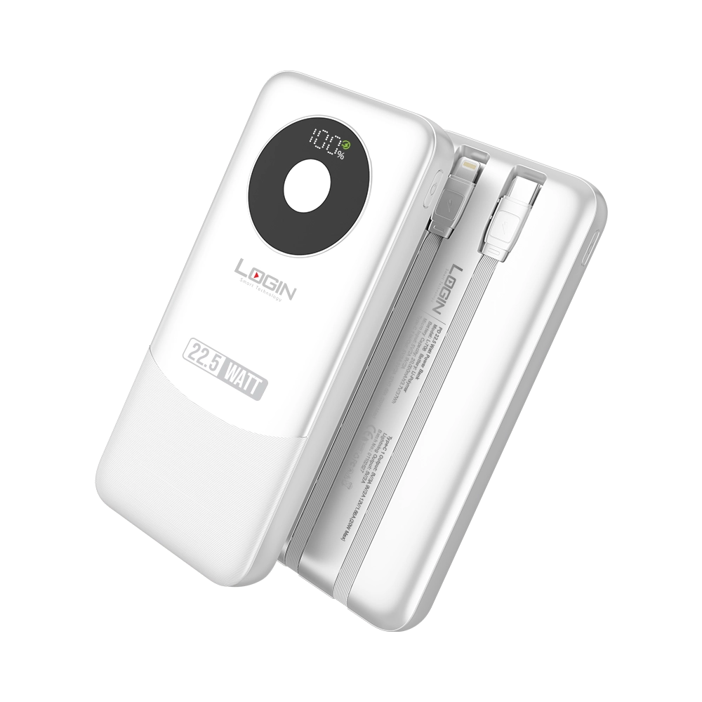 LOGIN Voltra L-709 10,000mAh Power Bank – 22.5W Fast Charging, LED Digital Display & Built-In Cables