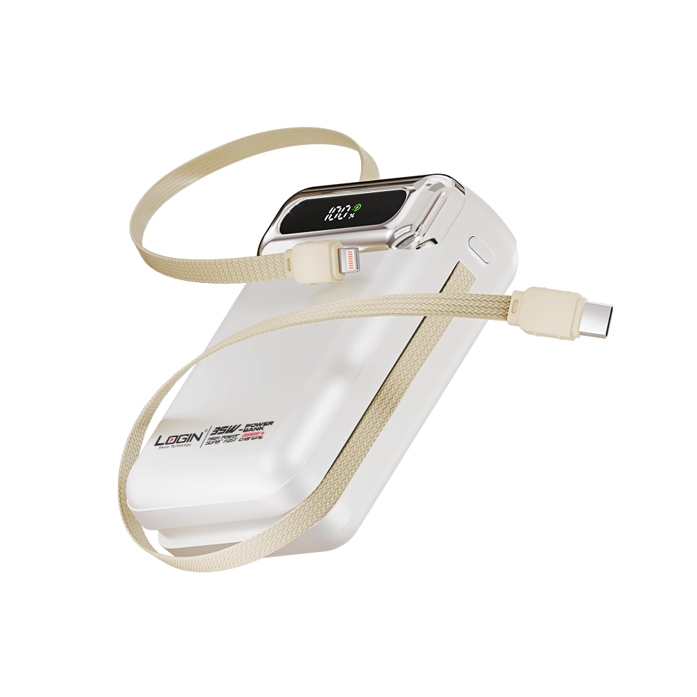 LOGIN L-713 Aera 20,000mAh Power Bank – 35W Super Fast Charging with Built-In PD & Lightning Cables