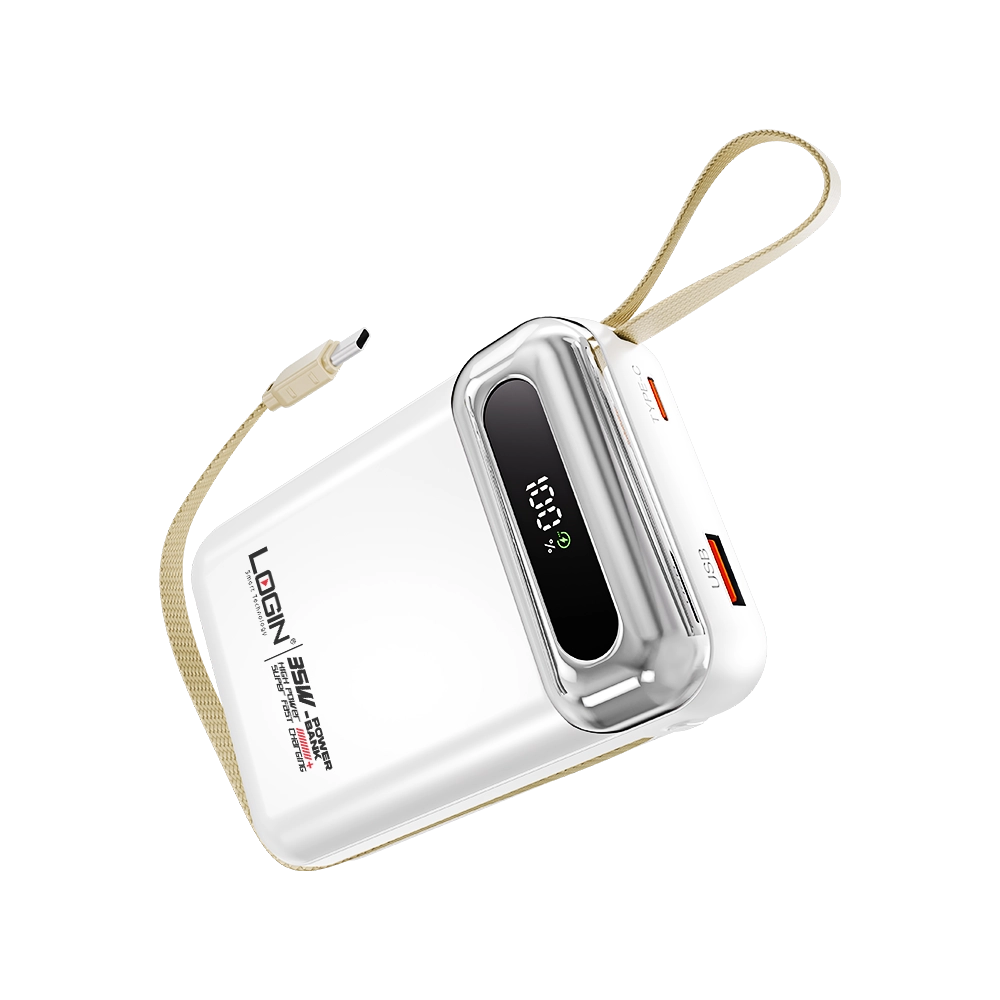 LOGIN L-713 Aera 20,000mAh Power Bank – 35W Super Fast Charging with Built-In PD & Lightning Cables
