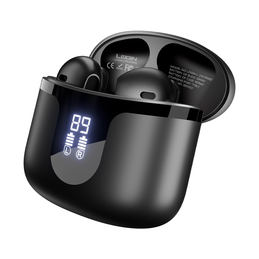 LOGIN L-216 Drake True Wireless Earbuds | Bluetooth 6.0 | 13mm Bass Drivers | Digital LED Display